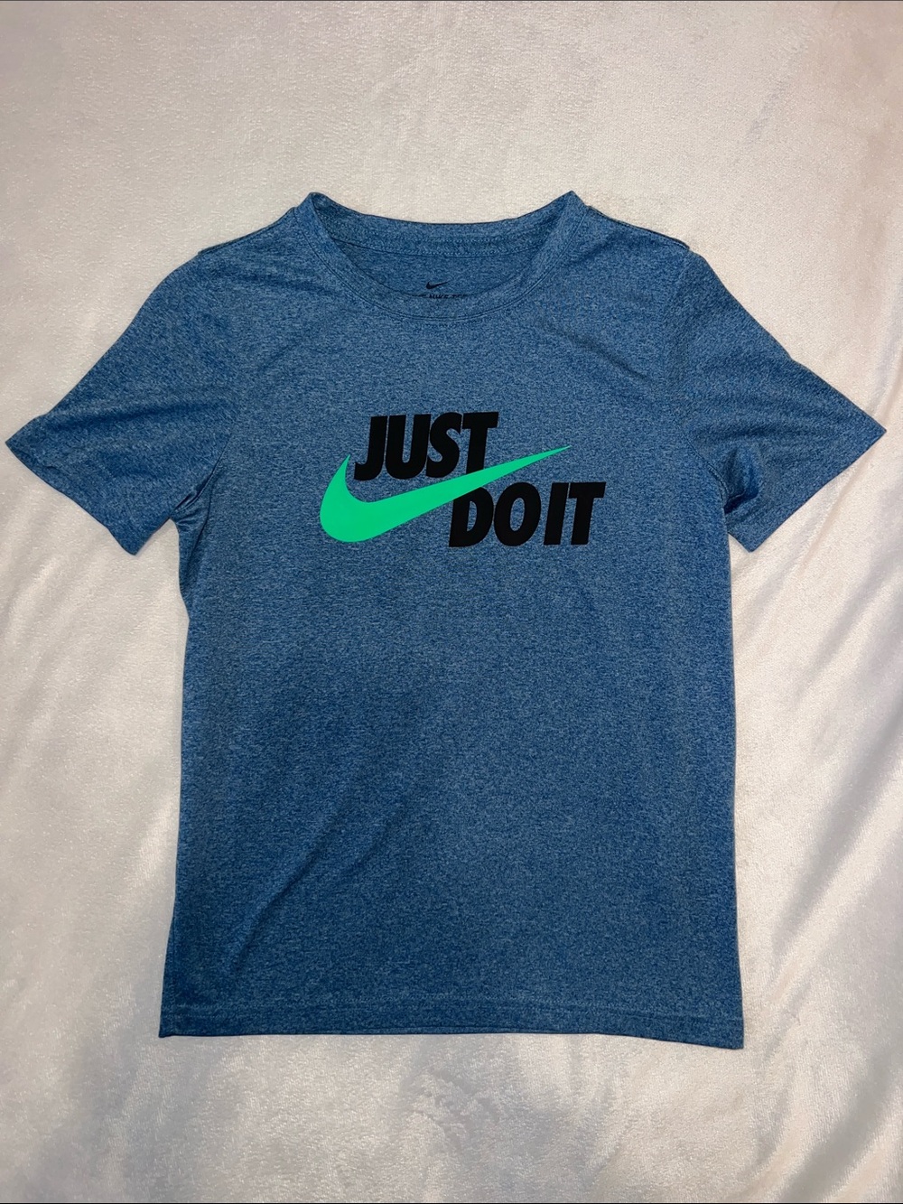Boys Nike Blue Heather 'JUST DO IT' Tee with Green Swoosh